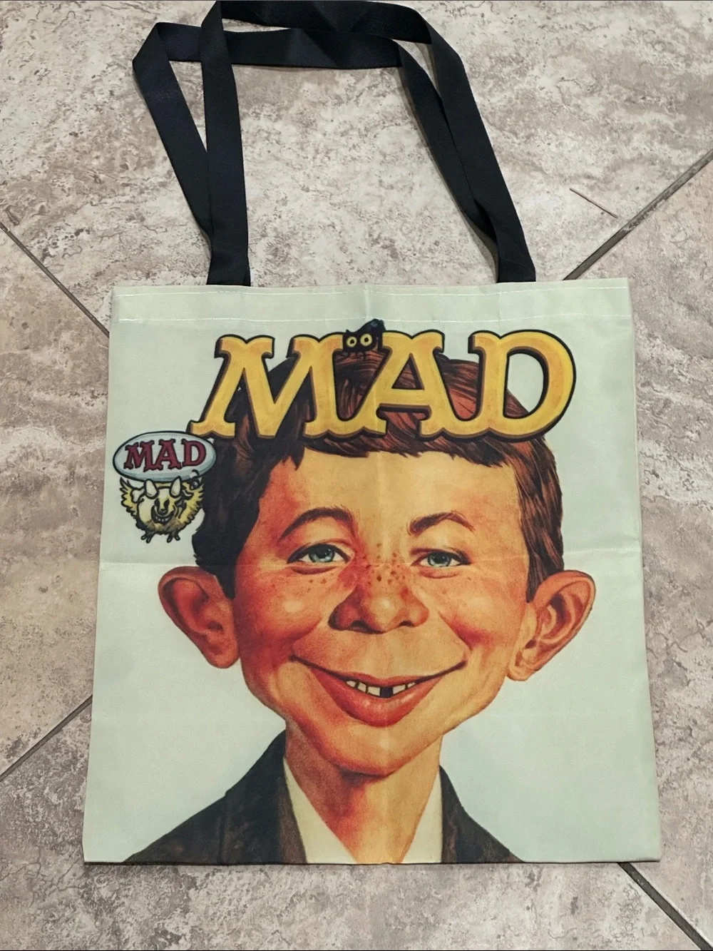 Mad Magazine Tote Bag in Light Green with Black Handles